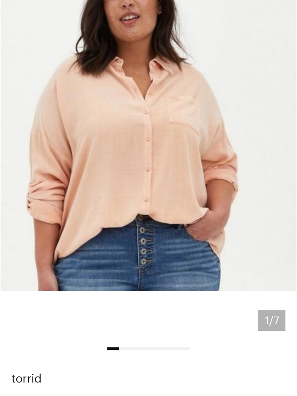 torrid Peach-Blend Button-Down Relaxed Shirt